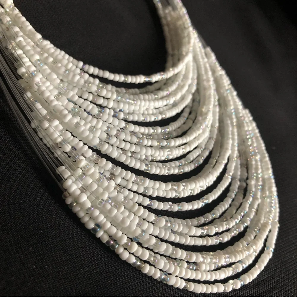 Fashion Accessory White & Iridescent Bead Necklace and Earring Set - Picture 4 of 9